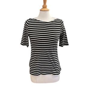 Charter Club Pima Cotton Luxury Short Sleeve Black & White Stripe T-Shirt, M